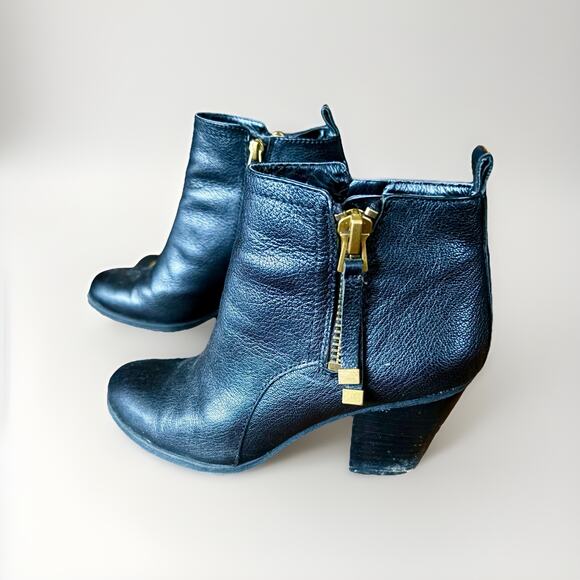 BLK LTR Franco Sarto Ankle Zip Booties Classic Western Moto Grunge Punk Goth 7.5 - Picture 4 of 16